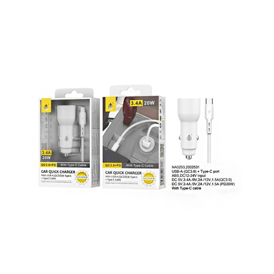 CARREGADOR RÁPIDO PARA CARRO ONEPLUS NA0253 BL COM CABO TYPE-C BRANCO CARREGADOR RÁPIDO PARA CARRO ONEPLUS NA0253 BL COM CABO TYPE-C BRANCO